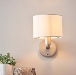 Anson Lighting Donovan Nickel Plate And Vintage White Faux Silk Shade 1 Light Wall Light - thumbnail 3
