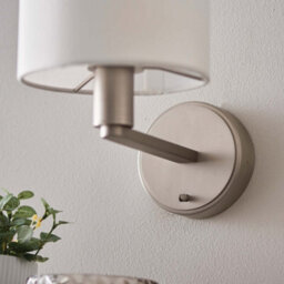 Anson Lighting Donovan Nickel Plate And Vintage White Faux Silk Shade 1 Light Wall Light - thumbnail 6