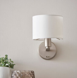 Anson Lighting Donovan Nickel Plate And Vintage White Faux Silk Shade 1 Light Wall Light - thumbnail 5