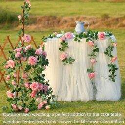 8Ft 45 Flowers Artificial Flower Vine Rose Fake Hanging Garland Wedding Decor Uk Rose Flowers-Purple - thumbnail 4