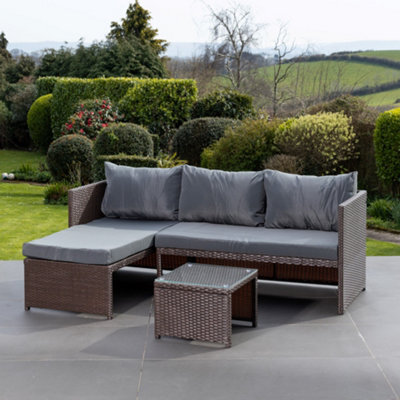 Aleria Left Hand Facing Rattan Corner Sofa And Table - Grey - image 1