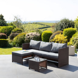 Aleria Left Hand Facing Rattan Corner Sofa And Table - Grey - thumbnail 2