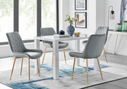 Furniturebox Uk Pivero 4 White Dining Table And 4 Grey Pesaro Gold Leg Chairs