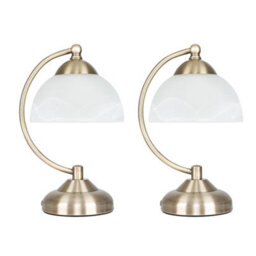Valuelights Stamford Pair Of Curved Antique Brass And Frosted Glass Bedside Table Lamps - thumbnail 2