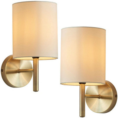 2 Pack Dimmable Led Wall Light Antique Brass & Cream Shade Modern Lamp Lighting - image 1