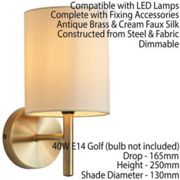 2 Pack Dimmable Led Wall Light Antique Brass & Cream Shade Modern Lamp Lighting - thumbnail 3