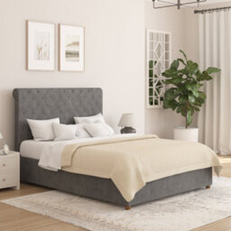 Aspire Taylor Ottoman Bed Frame, Plush Velvet Steel, Double - thumbnail 1