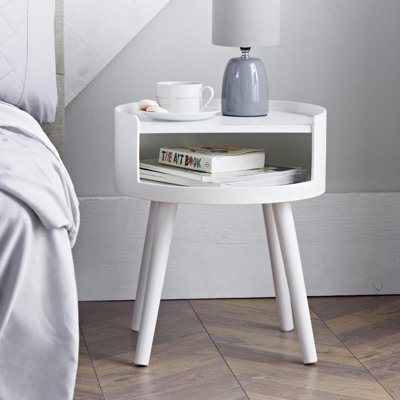 Spot On Dealz Modern Bedside White Table Stylish Nightstand With Open Shelf Durable Wooden Design  - image 1
