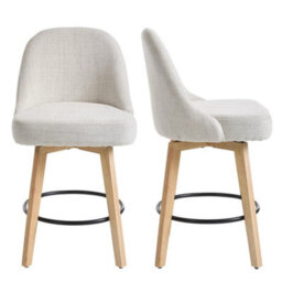 Set Of 2 Modern Swivel Bar Stools, Chenille Upholstered Bar Chairs With Backrest Beige - thumbnail 4