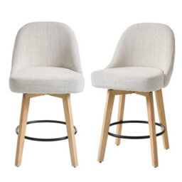 Set Of 2 Modern Swivel Bar Stools, Chenille Upholstered Bar Chairs With Backrest Beige