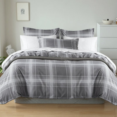 Aspire Homeware Printed Microfiber Duvet Cover Set, Grey Check Reversible, Single, (L)200Cm X (W)135Cm - image 1