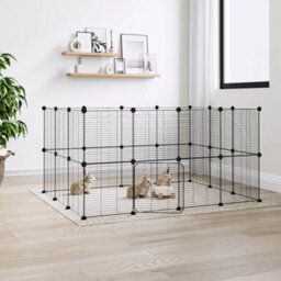 Walplus 28-Panel Pet Cage With Door Black 35X35 Cm Steel