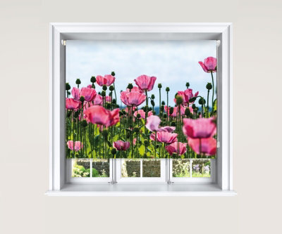 Lister Cartwright Blackout Roller Blind Pink Poppy Field Roller Blinds ( 180 Cm Width X 140 Cm Drop) - image 1