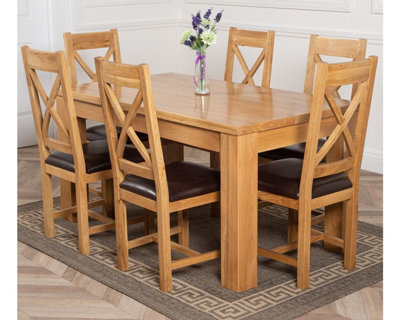 That's Furniture Dakota 152 X 87 Cm Chunky Medium Oak Dining Table And 6 Chairs Dining Set With Berkeley Brown Leather Chairs - image 1