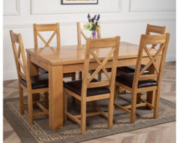 That's Furniture Dakota 152 X 87 Cm Chunky Medium Oak Dining Table And 6 Chairs Dining Set With Berkeley Brown Leather Chairs - thumbnail 3