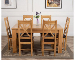 That's Furniture Dakota 152 X 87 Cm Chunky Medium Oak Dining Table And 6 Chairs Dining Set With Berkeley Brown Leather Chairs - thumbnail 2