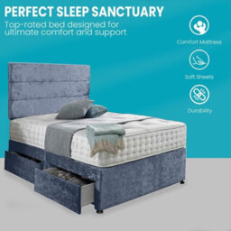 Dining Tables Divan Bed With Matching Headboard & Pocket Sprung Memory Foam Mattress, 2 Drawers (Same Side) - Double - Denim Cruhsed Velvet - thumbnail 2