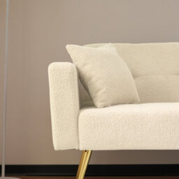 Btm Beigetwo-Seater Sofa Bed With Three Adjustable Backrest Angles, Gold Legs, Cushions And Side Storage Pockets. - thumbnail 8