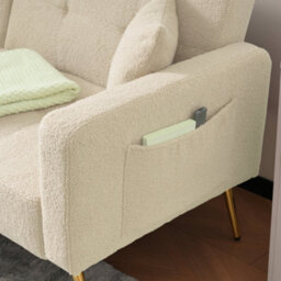 Btm Beigetwo-Seater Sofa Bed With Three Adjustable Backrest Angles, Gold Legs, Cushions And Side Storage Pockets. - thumbnail 6