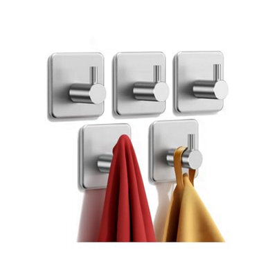 5 Pack Self Adhesive Hooks, Max 10Kg Heavy Duty, 304 Stainless Steel - Silver - image 1