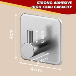5 Pack Self Adhesive Hooks, Max 10Kg Heavy Duty, 304 Stainless Steel - Silver - thumbnail 2
