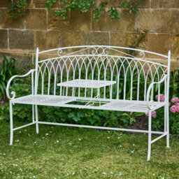 Dibor Vintage Large Cream Arched Outdoor Garden Furniture Bench With Table - thumbnail 6