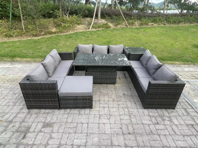 Fimous Outdoor Rattan Garden Furniture Sofa Set Patio Adjustable Rising Lifting Dining Table Set With Side Table - image 1