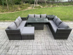 Fimous Outdoor Rattan Garden Furniture Sofa Set Patio Adjustable Rising Lifting Dining Table Set With Side Table - thumbnail 2