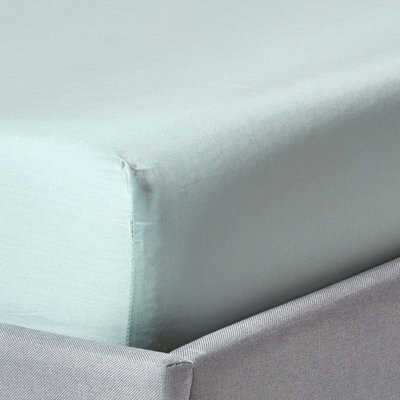 Homescapes Duck Egg Blue Organic Cotton Deep Fitted Sheet 18 Inch 400 Thread Count, Single - image 1