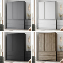 Urbn-Living Urbnliving 180Cm Height Oak Carcass 3 Sliding Oak Door With 4 Oak Drawer Wardrobe Clothes Storage Hanging Rail Bedroom - thumbnail 9