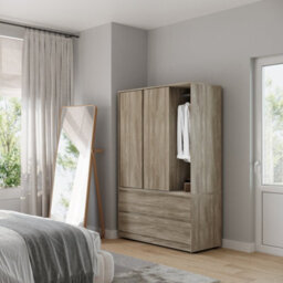 Urbn-Living Urbnliving 180Cm Height Oak Carcass 3 Sliding Oak Door With 4 Oak Drawer Wardrobe Clothes Storage Hanging Rail Bedroom - thumbnail 5