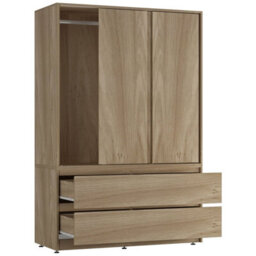 Urbn-Living Urbnliving 180Cm Height Oak Carcass 3 Sliding Oak Door With 4 Oak Drawer Wardrobe Clothes Storage Hanging Rail Bedroom - thumbnail 7