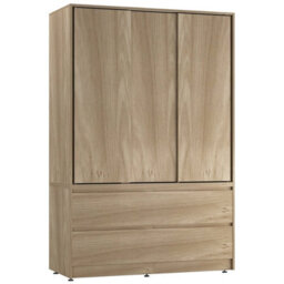 Urbn-Living Urbnliving 180Cm Height Oak Carcass 3 Sliding Oak Door With 4 Oak Drawer Wardrobe Clothes Storage Hanging Rail Bedroom - thumbnail 6