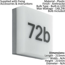 2 Pack Ip44 Outdoor Wall Light With House Number - 8.2W Led Porch Lamp In Anthracite - thumbnail 2