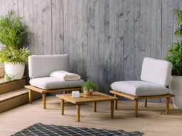 Beliani Garden Lounge Set With Table 2 Seater Frascati Modular Certified Acacia Wood Light Grey - thumbnail 2