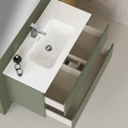 Banyetti Linea Muscat Sage Ribbed Double Drawer Wall Hung Vanity Unit 1000mm X 390mm - thumbnail 4
