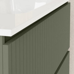 Banyetti Linea Muscat Sage Ribbed Double Drawer Wall Hung Vanity Unit 1000mm X 390mm - thumbnail 2