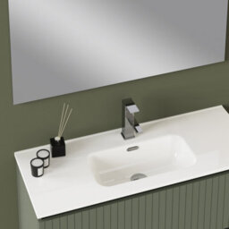Banyetti Linea Muscat Sage Ribbed Double Drawer Wall Hung Vanity Unit 1000mm X 390mm - thumbnail 3