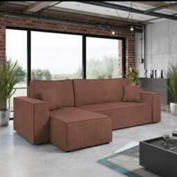 Karl Living Room Sofa Bed With Storage Chipboard Frame Wave Spring Loose Cushions 244X145X83 Cm Universal Side Orange - thumbnail 1