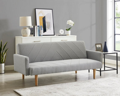 Home Detail Ryan 3 Seater Fabric Chevron Design Wooden Leg Frame Clic-Clac Sofabed, Light Grey - image 1