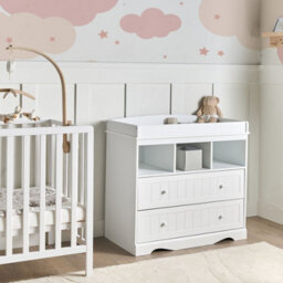 Wyld And Coco Littlenest White Changing Table Dresser With Shelves And Drawers - Compact Nursery Storage - thumbnail 2