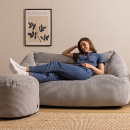Icon Cecilia Jumbo Cord Sofa Bean Bag And Round Footstool, Grey - thumbnail 2
