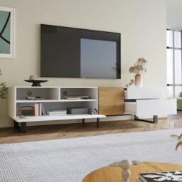 Btm Modern Tv Cabinet, White And Wood Look, 180 X 50 X 38 Cm, Minimalist Design - thumbnail 6