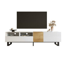 Btm Modern Tv Cabinet, White And Wood Look, 180 X 50 X 38 Cm, Minimalist Design - thumbnail 4