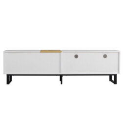 Btm Modern Tv Cabinet, White And Wood Look, 180 X 50 X 38 Cm, Minimalist Design - thumbnail 9
