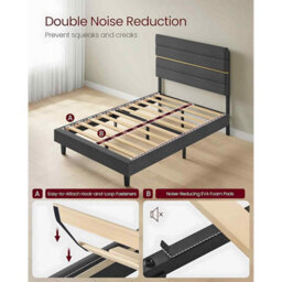 Small Double Bed Frame With Adjustable Upholstered Headboard, Wooden Slats, Metal Frame, Slate Grey - thumbnail 5