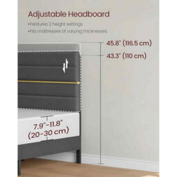 Small Double Bed Frame With Adjustable Upholstered Headboard, Wooden Slats, Metal Frame, Slate Grey - thumbnail 6