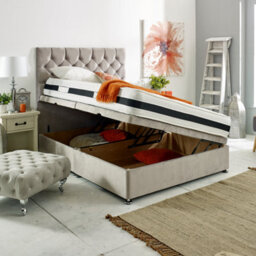 Apollo - Silver Plush Velvet Ottoman Bed With Vertical Lines Upholstered Headboard Side Lift - thumbnail 1