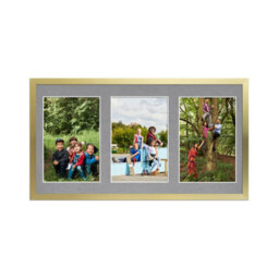 AK Frames 40X20Cm Gold Sleek Multi Photo Frame With Mid Grey Mount - Holds 3 Apertures (3X) 6X4 Photos