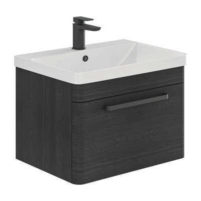 Plum&clay Emery Textured Black Wall Hung Bathroom Vanity Unit & Basin Set With Black Handles (W)80Cm (H)46Cm - image 1